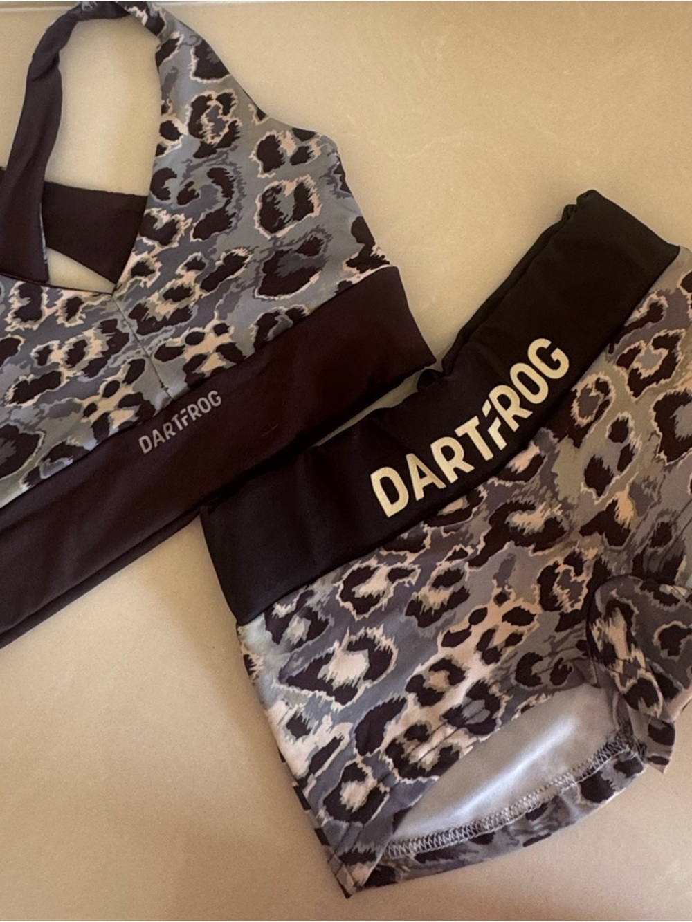 Dartfrog Grey Leopard Print polewear, Pole Dance set